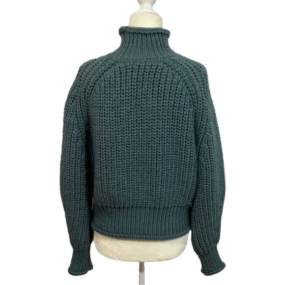 H&M Teal Thick Chunky Knit Wool Blend Turtleneck Sweater Size Medium - Picture 3 of 8